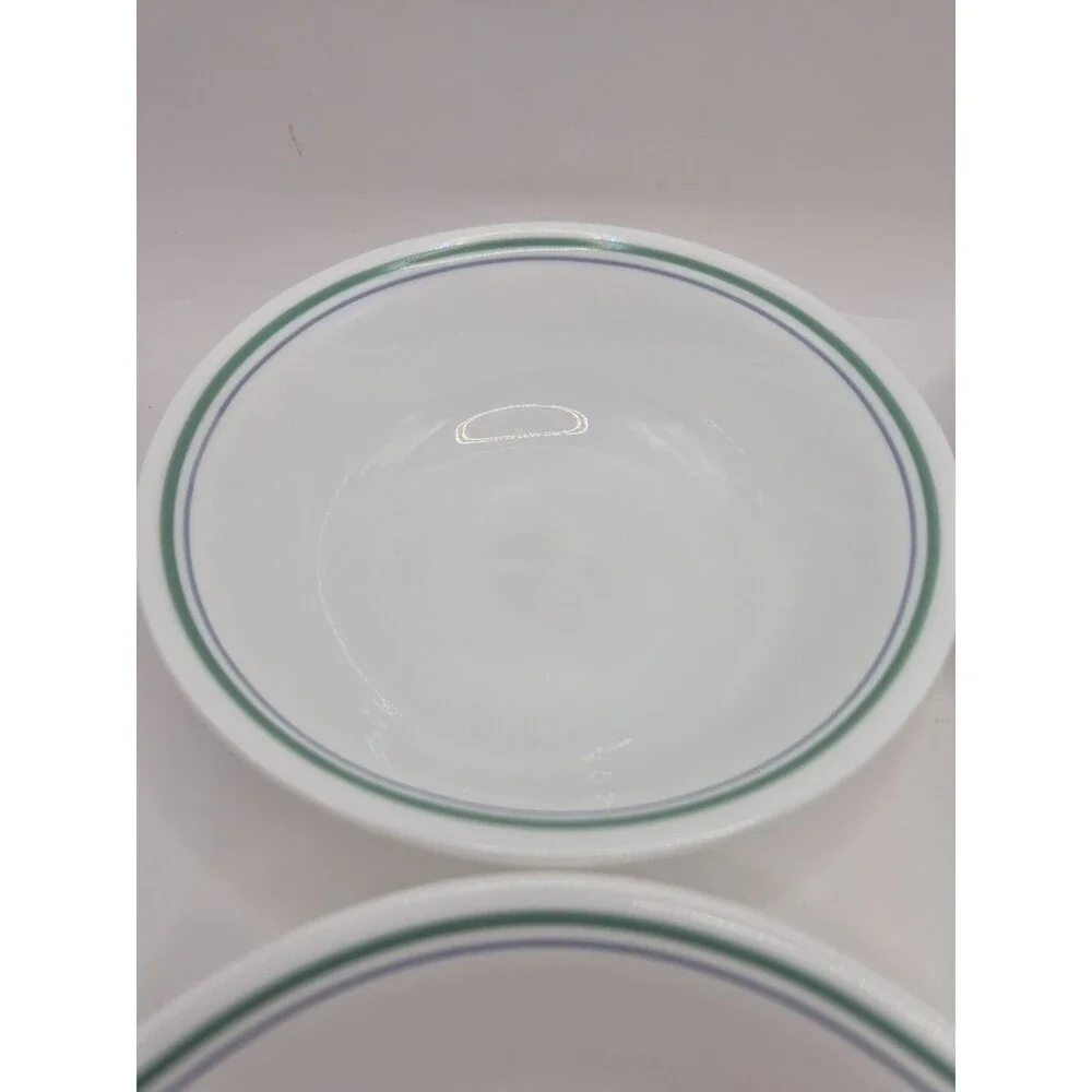 Corelle Country Cottage Green & Blue Rim Cereal Soup Bowls Set of 4 Vintage